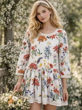 Brooke Wright Drop-waist Floral Dress Large